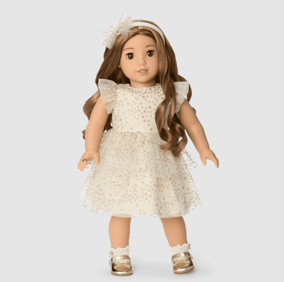 American Girl X Janie and Jack Sparkly Cream Celebration Dress for 18 inch Dolls