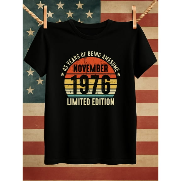 1976 45th Birthday t-shirt comfort colors tshirt mens gifts black Wearable year-round Hip-hop streetwear New spring and autumn trendy printed T-shirts Spring and summer outdoor wear