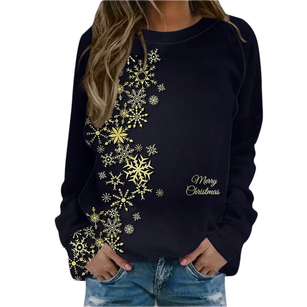 Gibobby Sudaderas de Navidad para mujer Sudadera con capucha de manga larga con cuello redondo y estampado navideño de moda informal para mujer(Amarillo,CH)
