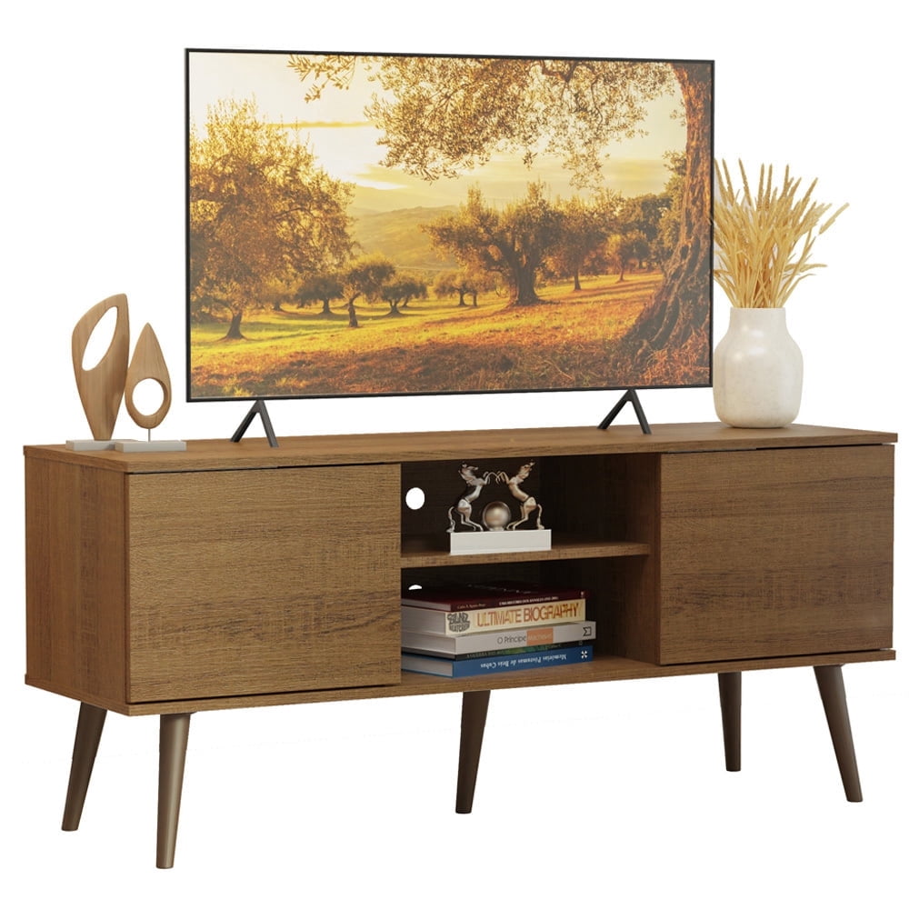 Madesa TV Stand Console with 2 Doors and 2 Shelves with Cable Management for 50, 55 Inch Media Storage Media Console Office Entertainment Center Wooden Television Cabinet - Rustic
