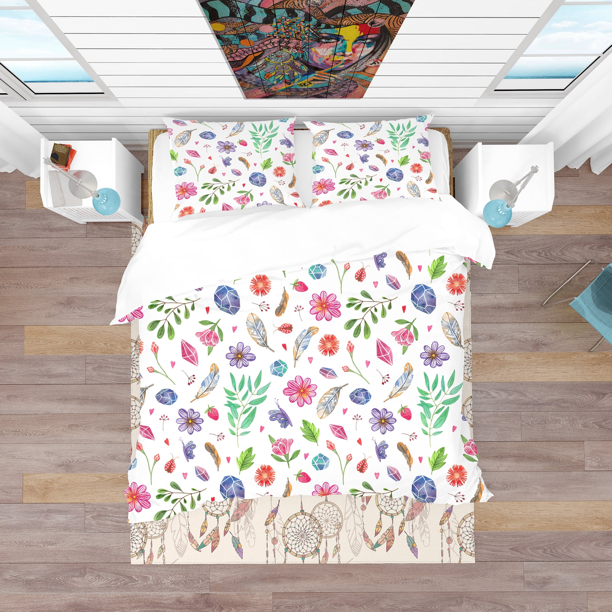 Designart 'Herbal, Gemstones, Flowers, Insects & Feathers' Bohemian & Eclectic Duvet Cover Set