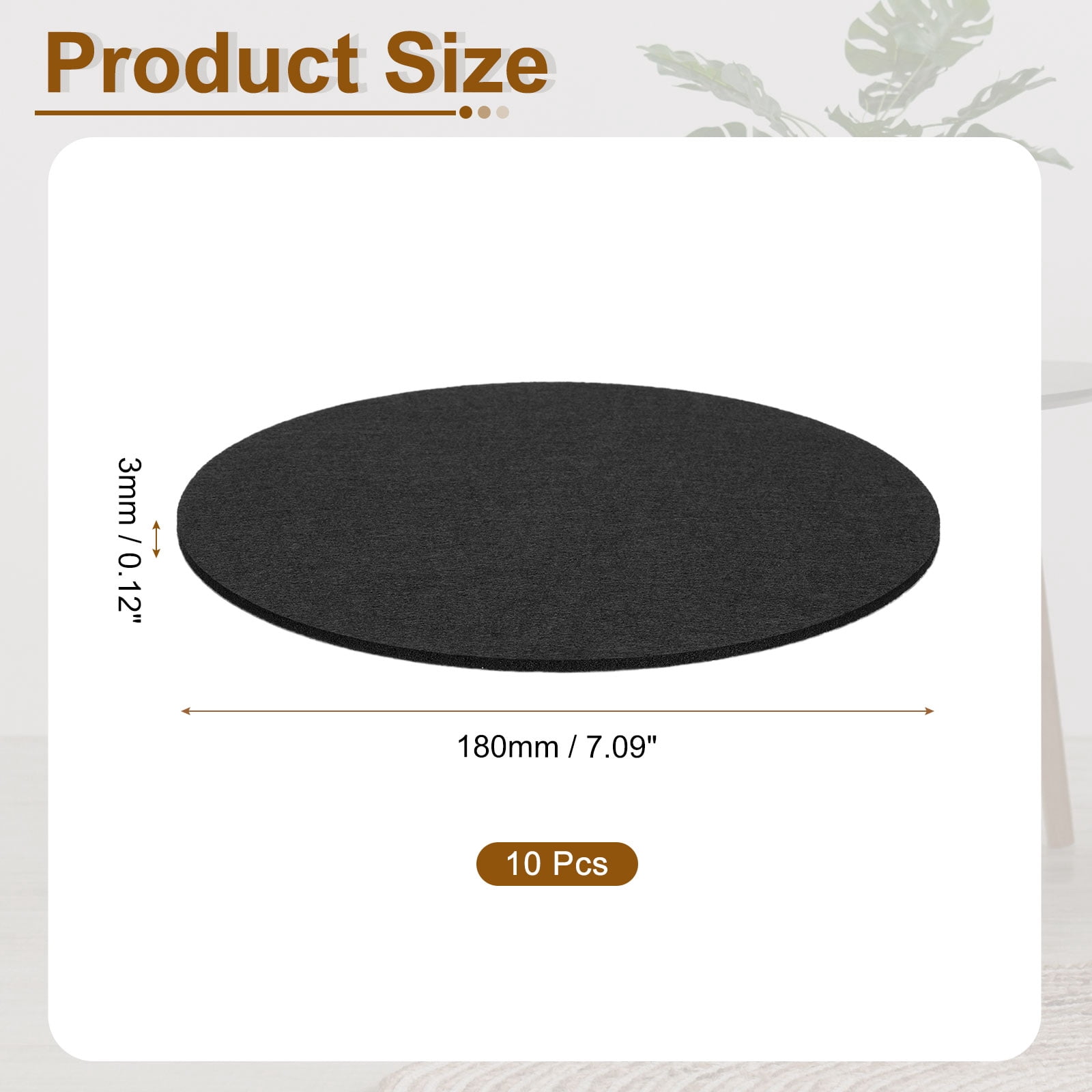 Round Felt Furniture Pads, 10Pack 7.1" Dia x 0.12" Thick Adhesive Backed Felt Non-slip Anti-scratch Felt Pads Chair Leg Protectors for Protecting Hardwood Floor, Black