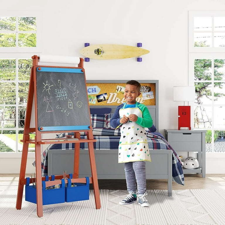 MEEDEN Kids Art Easel,Solid Pine Wood w/Double-Sided Standing Blackboard & White Board,1 Paper Roll,2 Storage Baskets,Educational Toys and Other Art