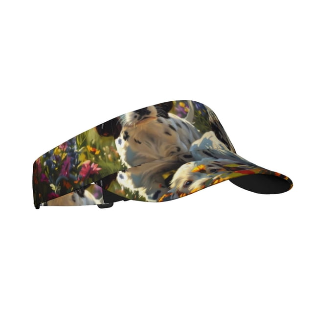 Fotbe Sunflower Field Spotted Dog Visera Deportiva con Diseño, Gorra Abierta Ajustable de Algodón para Mujer y Hombre