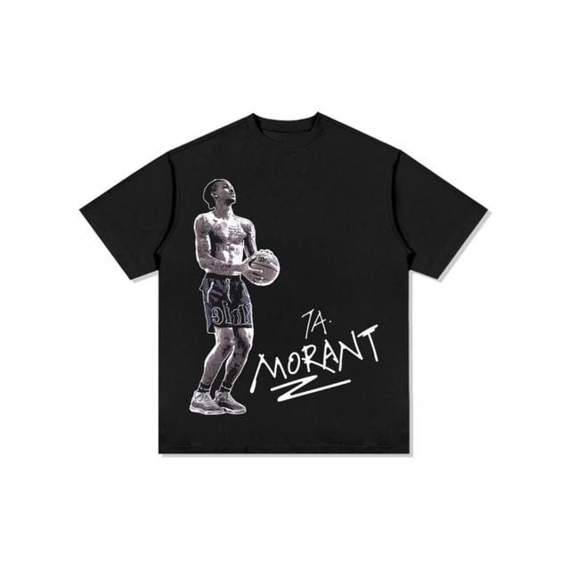 Camiseta de baloncesto retro de Jaren Morant para hombre, color negro, cuello redondo, manga corta y estampado de acción. Lavable a máquina. Estilo deportivo y cómodo para aficionados al baloncesto y
