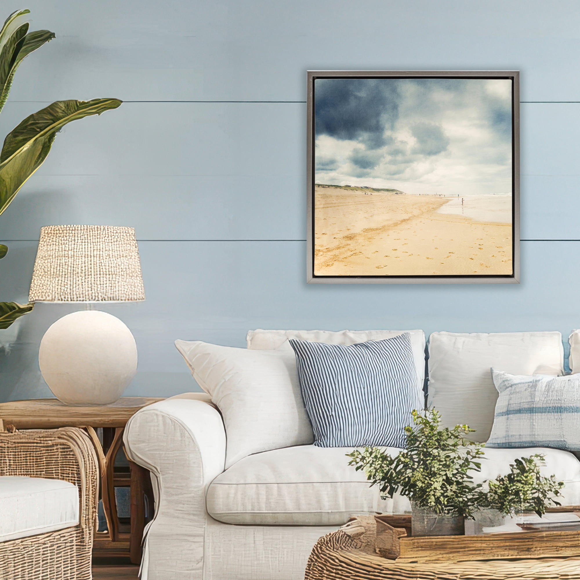 Stupell Industries Beach On A Cloudy Day Gray Framed Floater Canvas Wall Art, design by Dirk Wüstenhagen