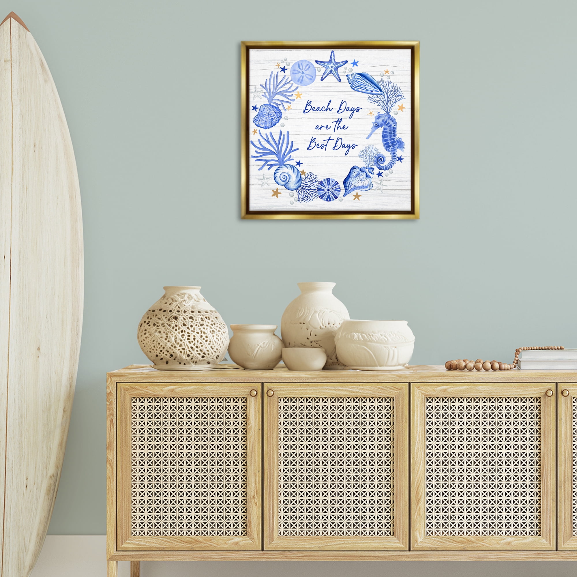 Stupell Industries Beach Days Best Wreath Nautical & Beach Painting Gold Floater Framed Canvas Art Print Wall Art, 25 x 25
