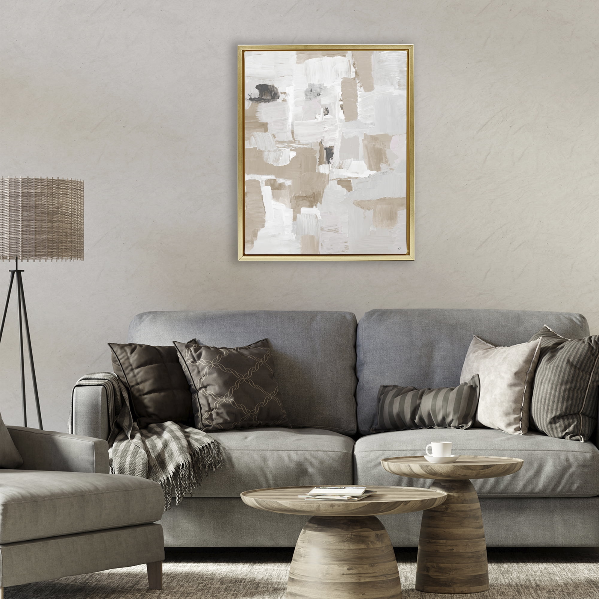 Stupell Industries Beige & White Peace Gold Framed Floater Canvas Wall Art, design by Lanie Loreth
