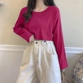 thumbnail image 3 of Women Harajuku Simple Solid Color Cropped T-shirt Spring Fashion Loose All-match Tops Korean Students O-neck T-shirts New, 3 of 5