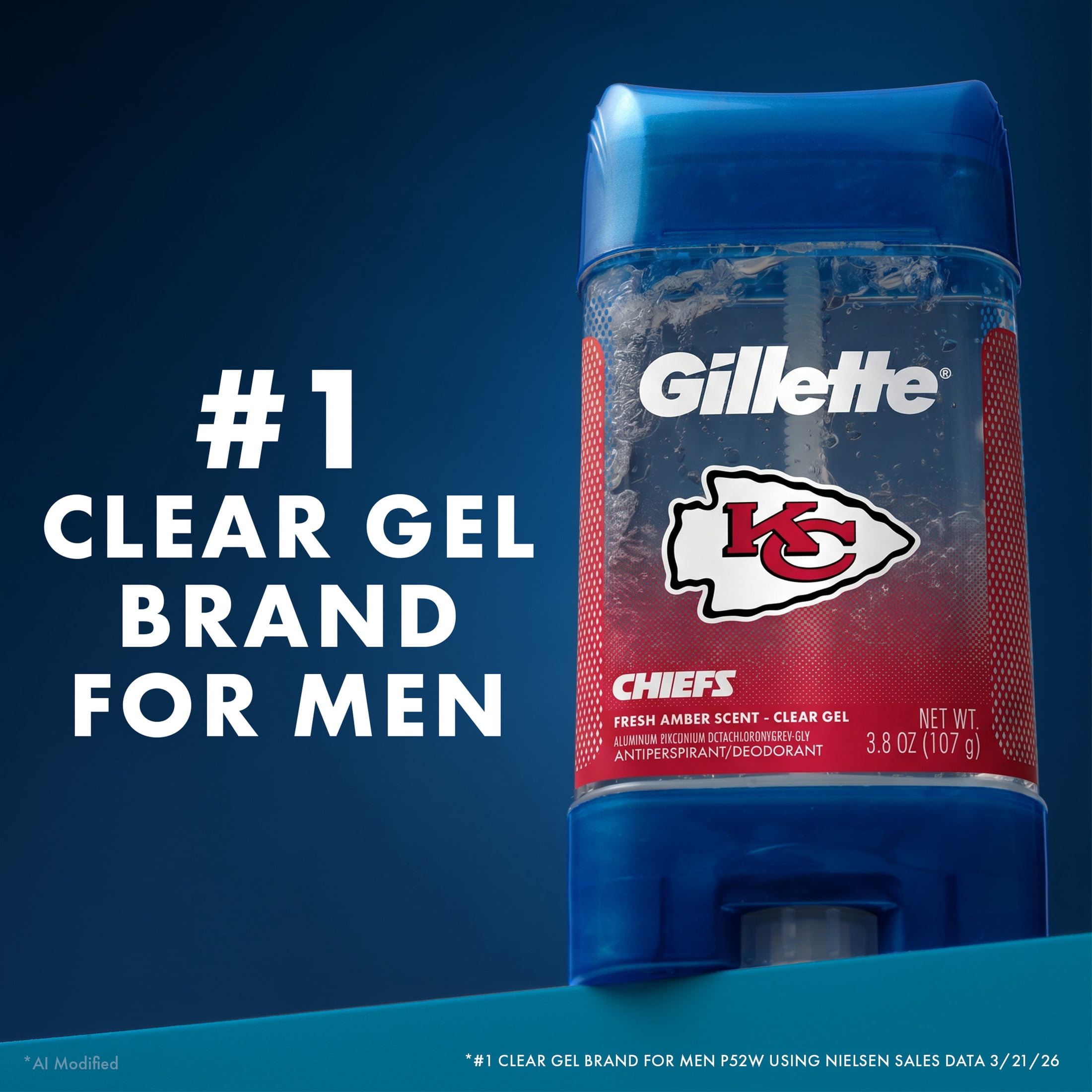 Gillette Kansas City Chiefs Clear Gel Antiperspirant and Deodorant for Men Fresh Amber Scent 3.8oz
