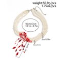 thumbnail image 4 of NICKSUN Women Multi‑Strand Imitation Pearl Statement Necklace, Floating Red Bead Tassel Neck Collar, Gothic Beaded Costume Jewelry for Halloween Cosplay Evening Party, 4 of 9
