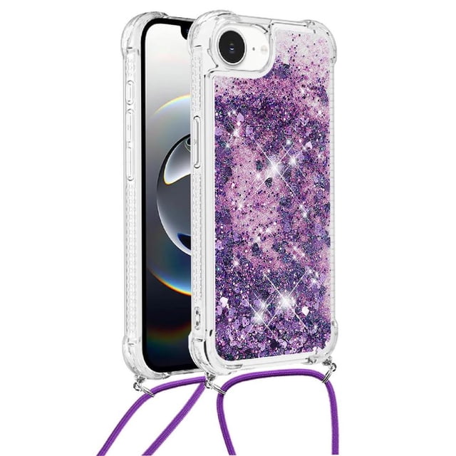 Funda FOXDOCK para iPhone 16e con Cuerda Ajustable, Brillo Líquido, Protección Antigolpes y Lente – Ideal para Regalo