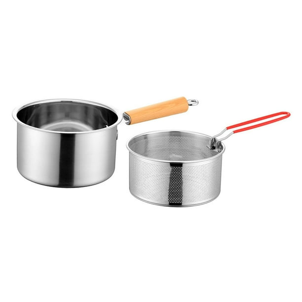 Olla de cobre para leche, cacerola de acero inoxidable 304 de 2,5 L con Mango antideslizante, cacerola para leche para cocina doméstica, inducción de olla con cesta para freír