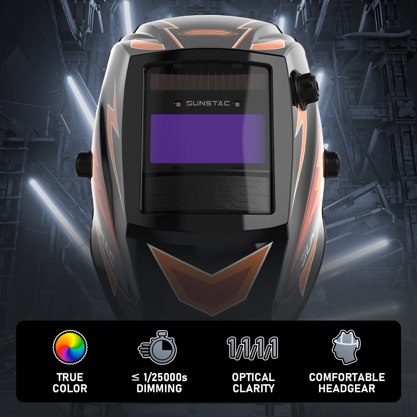 Auto Darkening Welding Helmet True Color Solar Powered 1/1/1/1 Top Optical Clarity Welding Mask for Men with Wide Shade 4/9-13