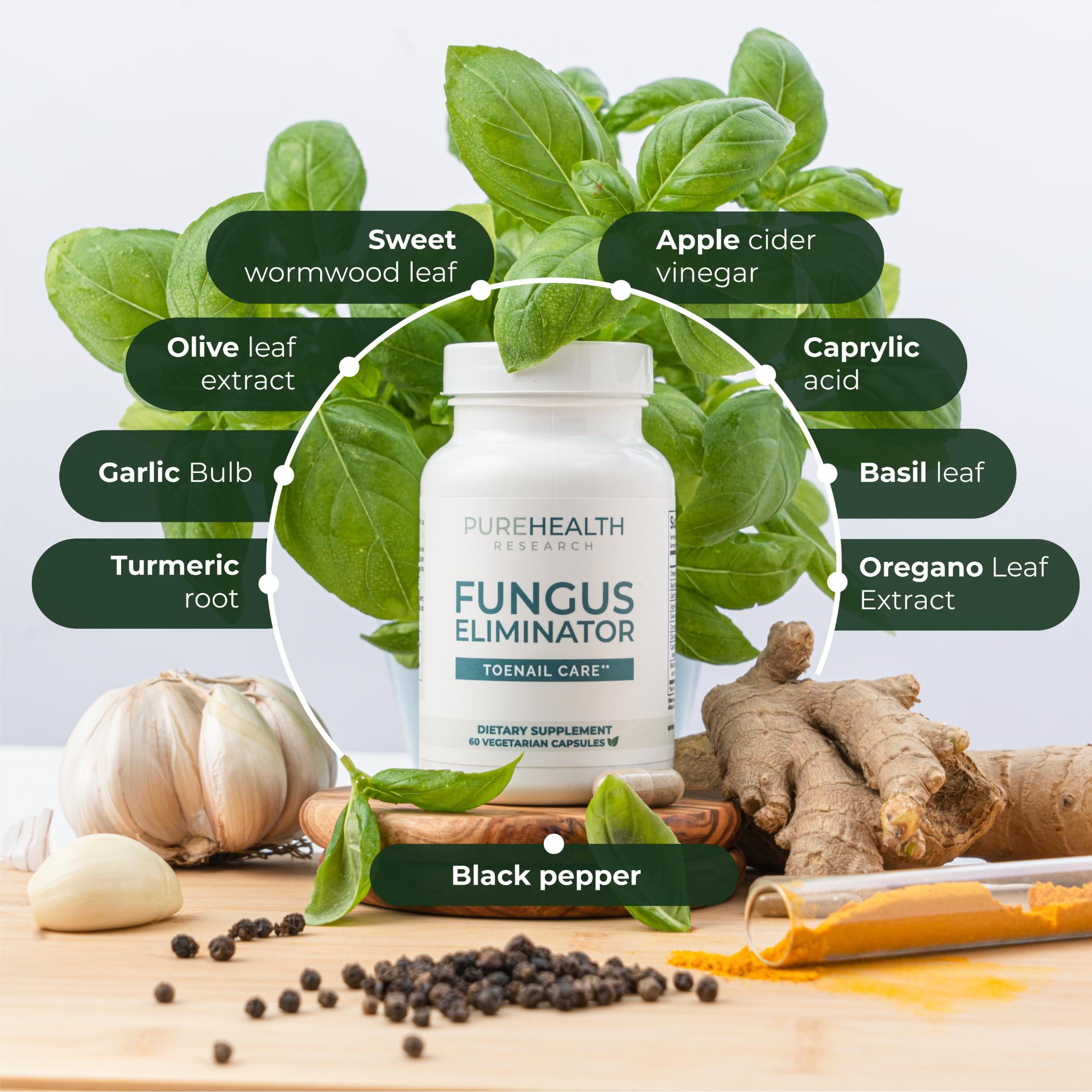 Fungus Eliminator, Toe Nail Fungus Supplement with Wormwood & Caprylic Acid by PureHealth Research