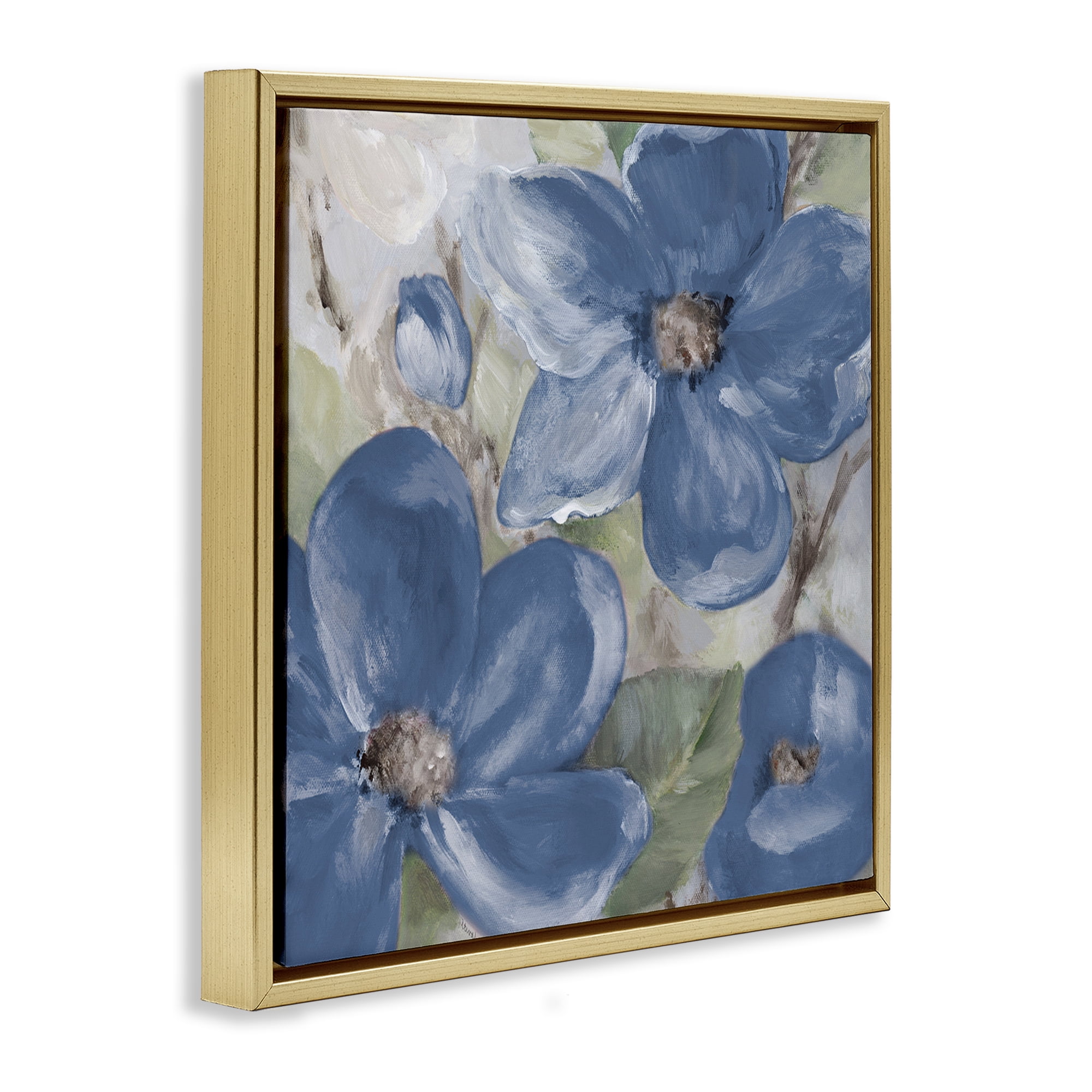 Stupell Industries Silently Blue Bloom Botanical & Floral Painting Gold Floater Framed Art Print Wall Art, 25 x 25