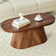 thumbnail image 5 of Oval Fluted Coffee Table with Sturdy Tapered Base, Wood Small Coffee Table, Mid Century Modern Center Table for Living Room Office (Walnut), 5 of 18