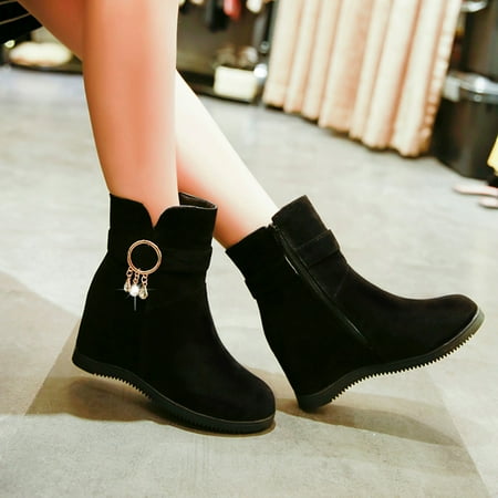 

ZMHEGW Women Boots Ankle Autumn And Winter Solid Color Decorative Buckle Comtable Warm Boots Shoes