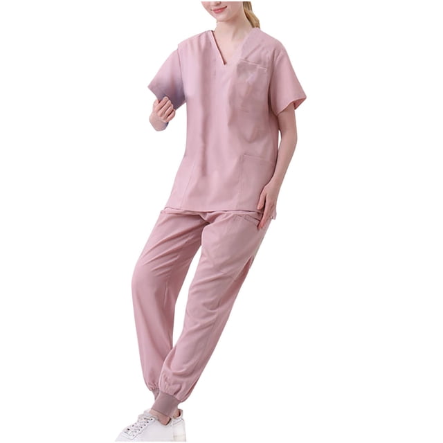 Fankiway Women'S Polyester/Cotton Design Hand Wash Gowns Short Sleeve Nurse'S Workwear Separate Set Womens Set Summer Outfits Summer Outfits for Women 5084 Piece