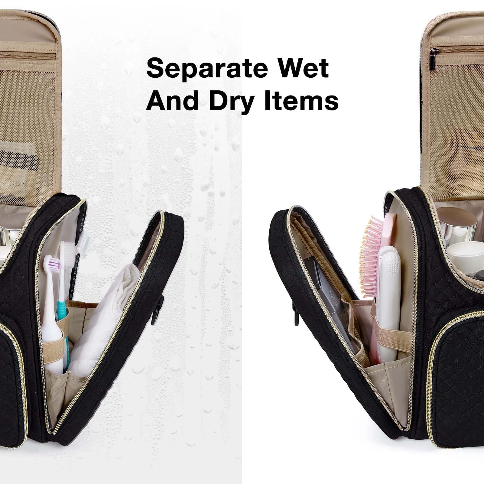 Extra Large Travel Toiletry Bag, Water-resistant Makeup Cosmetic Bag with Hanging Hook, Travel Toiletries Accessories Organizer Essentials, Full Sized Container, Black