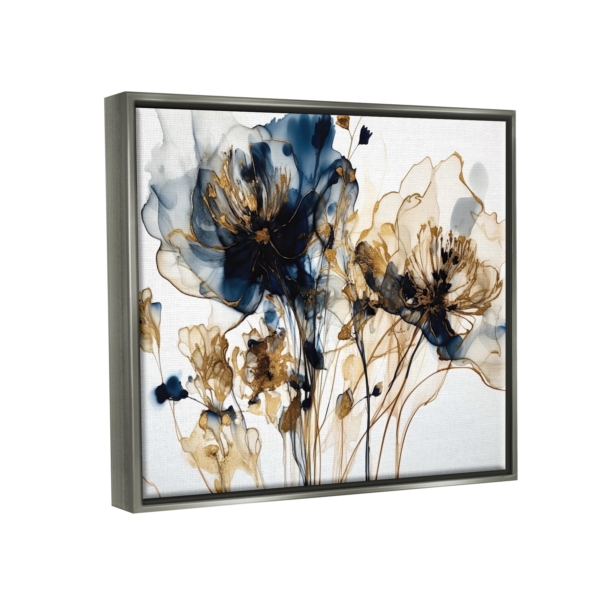 Stupell Industries Abstract Flowers on White Botanical & Floral Painting Gray Floater Framed Art Print Wall Art, 21 x 17