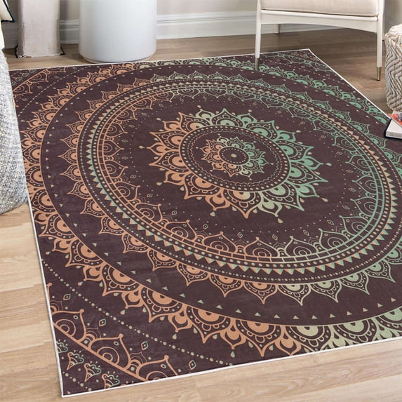 Mandala Decorative Rug, Circle Universe and Cosmos Esoteric Oriental Flower Pattern of Image Print, Quality Carpet for Bedroom Dorm and Living Room, 6 Sizes, Dark Mauve, by Ambesonne