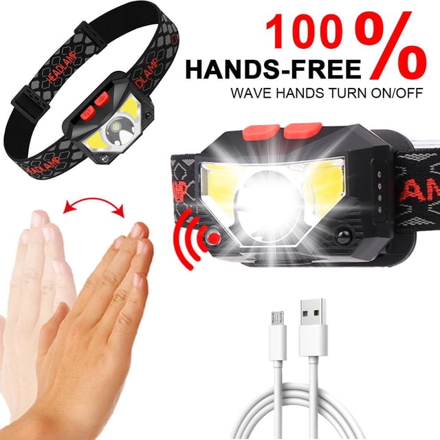 Linterna frontal XPG+COB LED de inducción de onda 1000mAh resistente al agua para exteriores