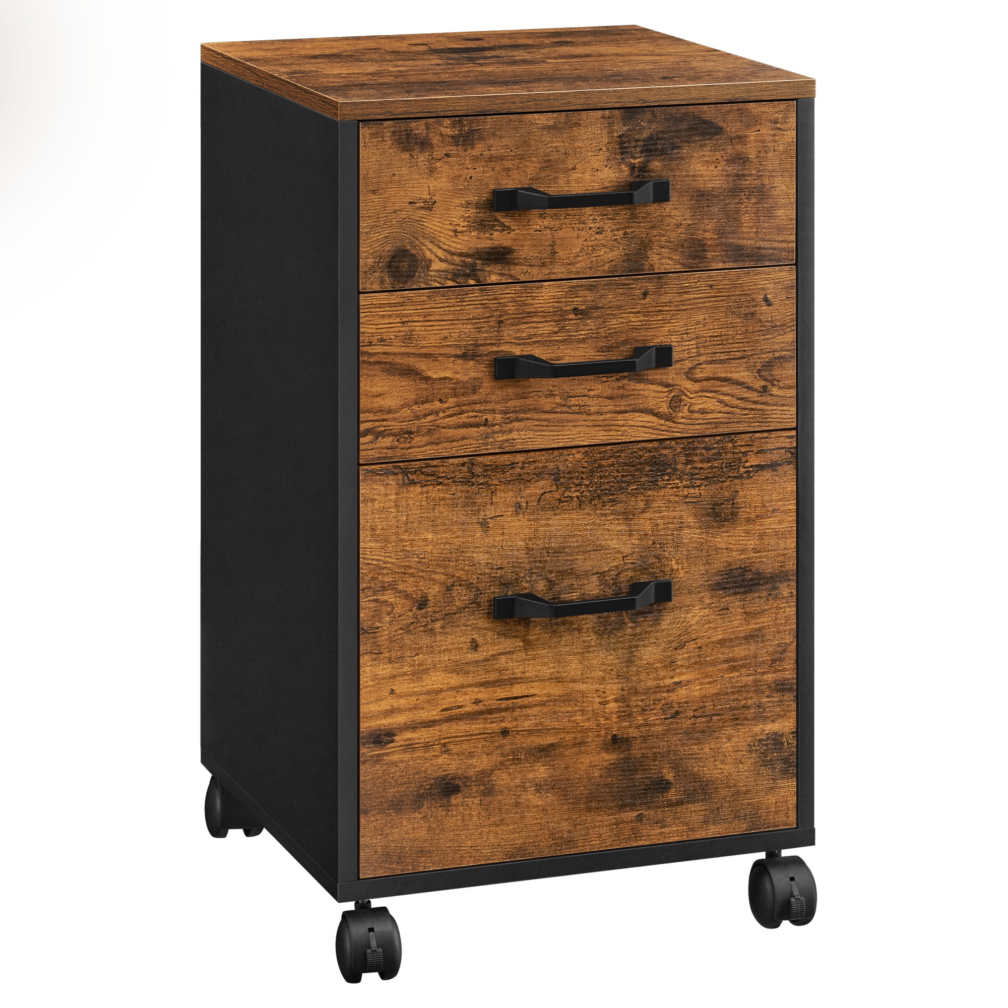 3 - Drawer File Cabinet for Home Office, Equipped with wheels,Suitable for A4 documents and hanging file folders,Rustic Brown and Ink Black