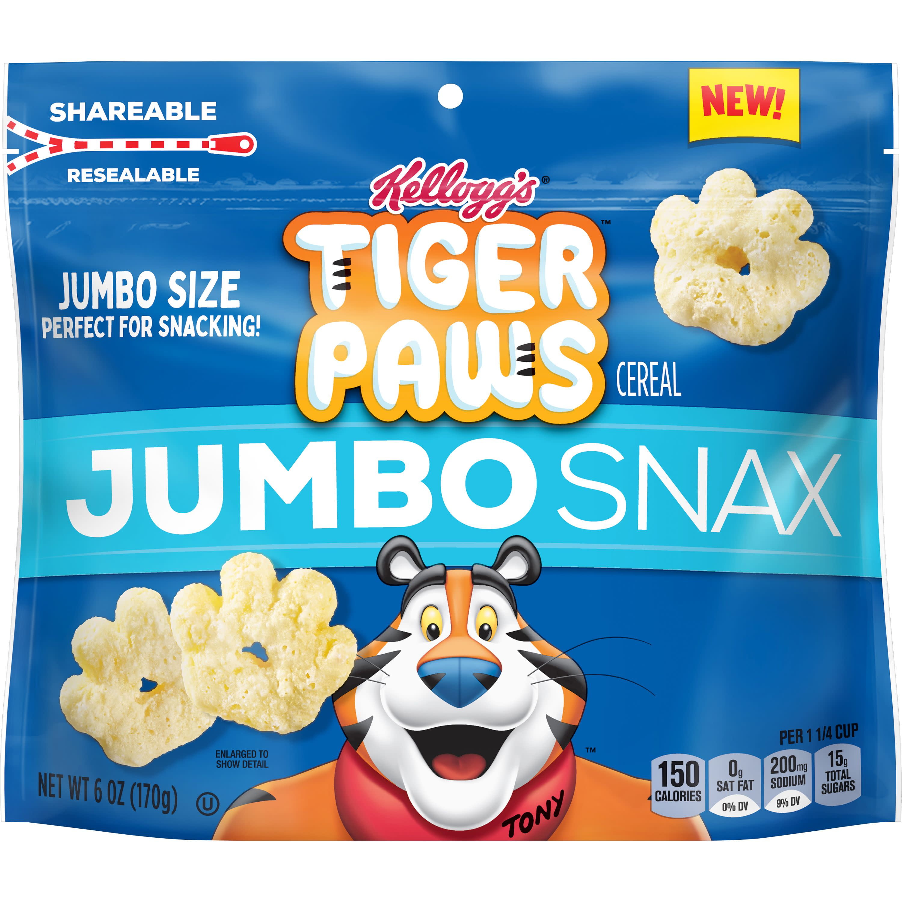 Kellogg's Tiger Paws Jumbo Snax, Cereal Snacks, Original, 6 Oz