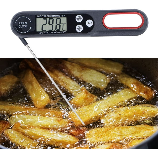 Topyond Digital Food Thermometer Instantly Read Meat Oven Thermometer Accurate Foldable Cooking Temperature Meter with Battery for Kitchen Food Meat Oven Oil Temperature Measure(Black)