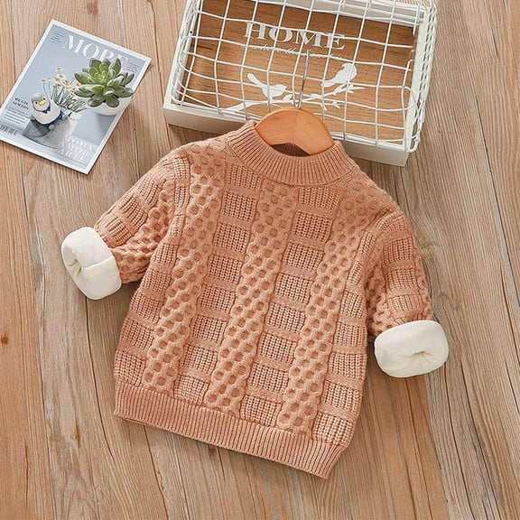 AOOCHASLIY Black and Friday Kid Tops Fall and Winter Medium and Large Boys Girls Round Neck Pullover Plush Thickened Sweater