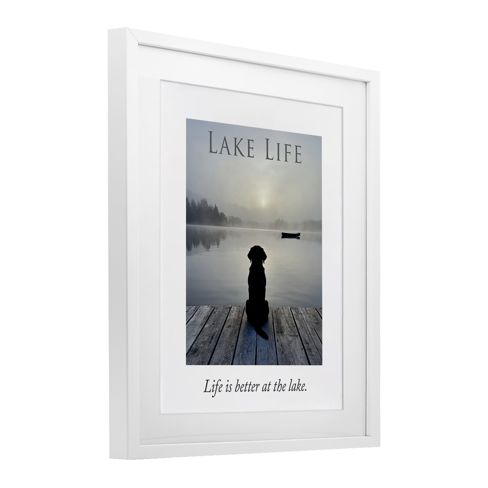 Stupell Industries Lake Life with Dog White Framed Print Under Glass, design by A Barefoot Stylist