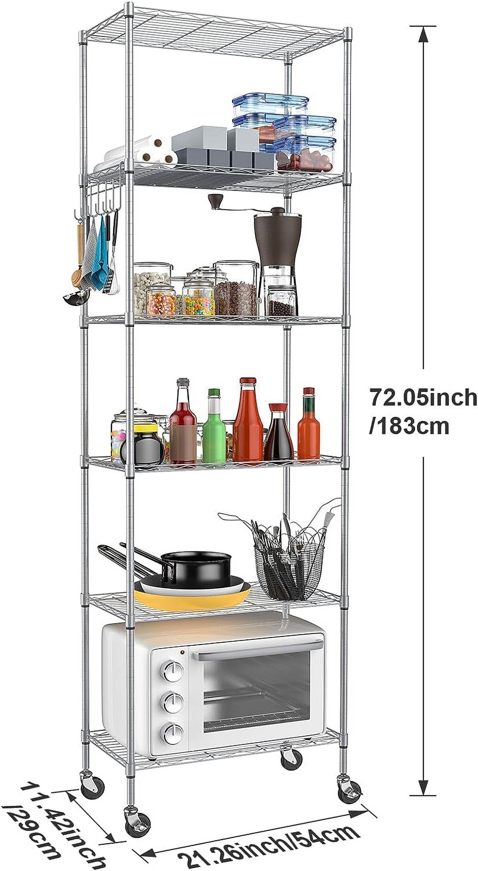 6-Tier Storage Shelf - Wire Shelving Unit with Caster Wheels, Stainless ...