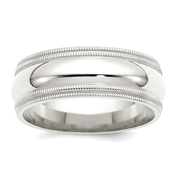 925 Sterling Silver Polished 8mm Comfort-Fit Double Milgrain Size 12 Band Ring Ring for Women and Men