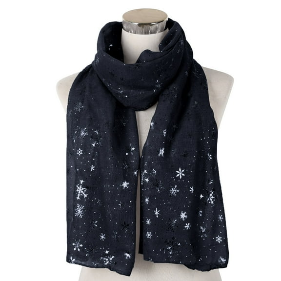 EQWLJWE Women Christmas Festive Winter Snowflake Print Warm Winter Snow flake Scarf