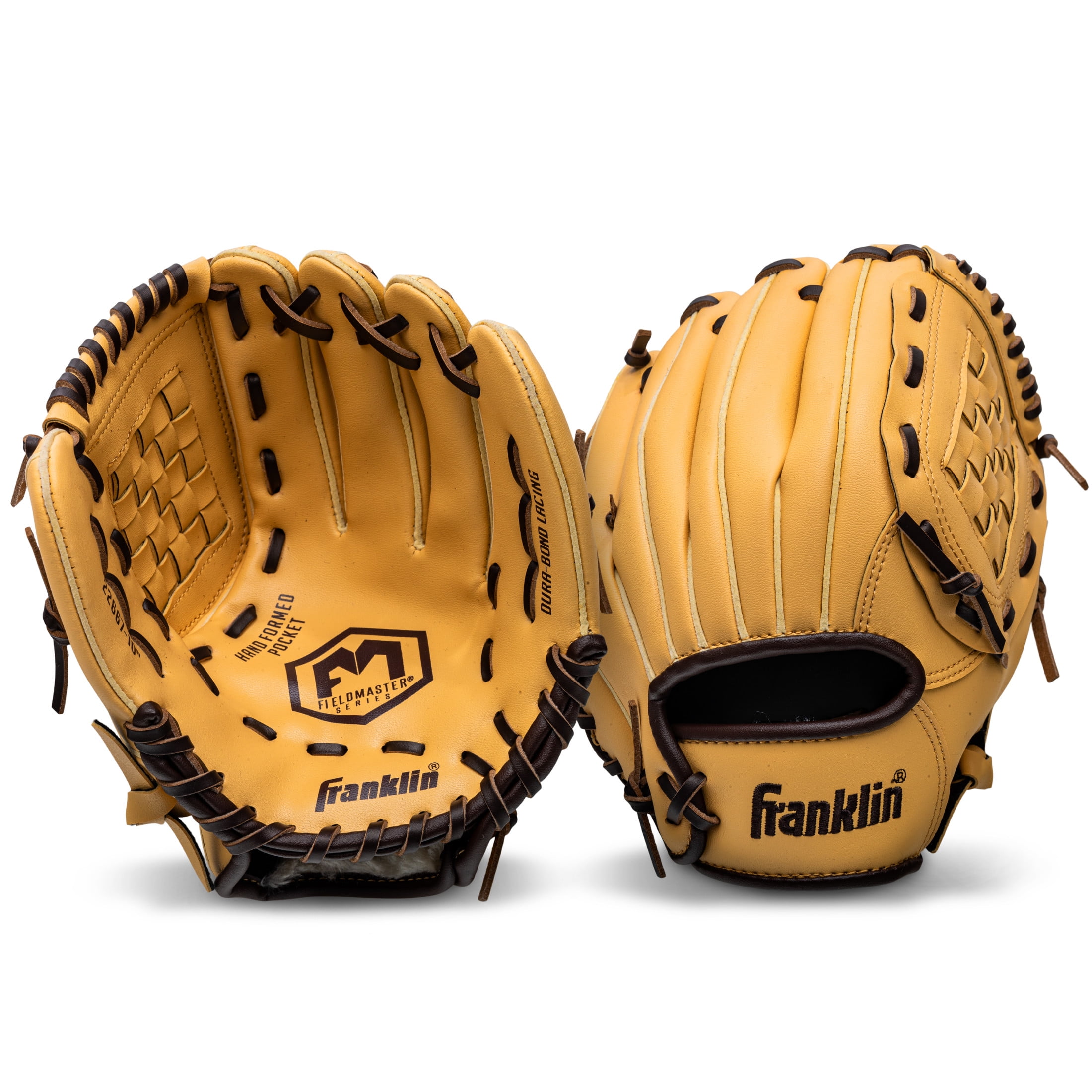 Franklin Sports Field Master Baseball + Softball Glove, 10 in, Camel Brown, Right Hand Throw
