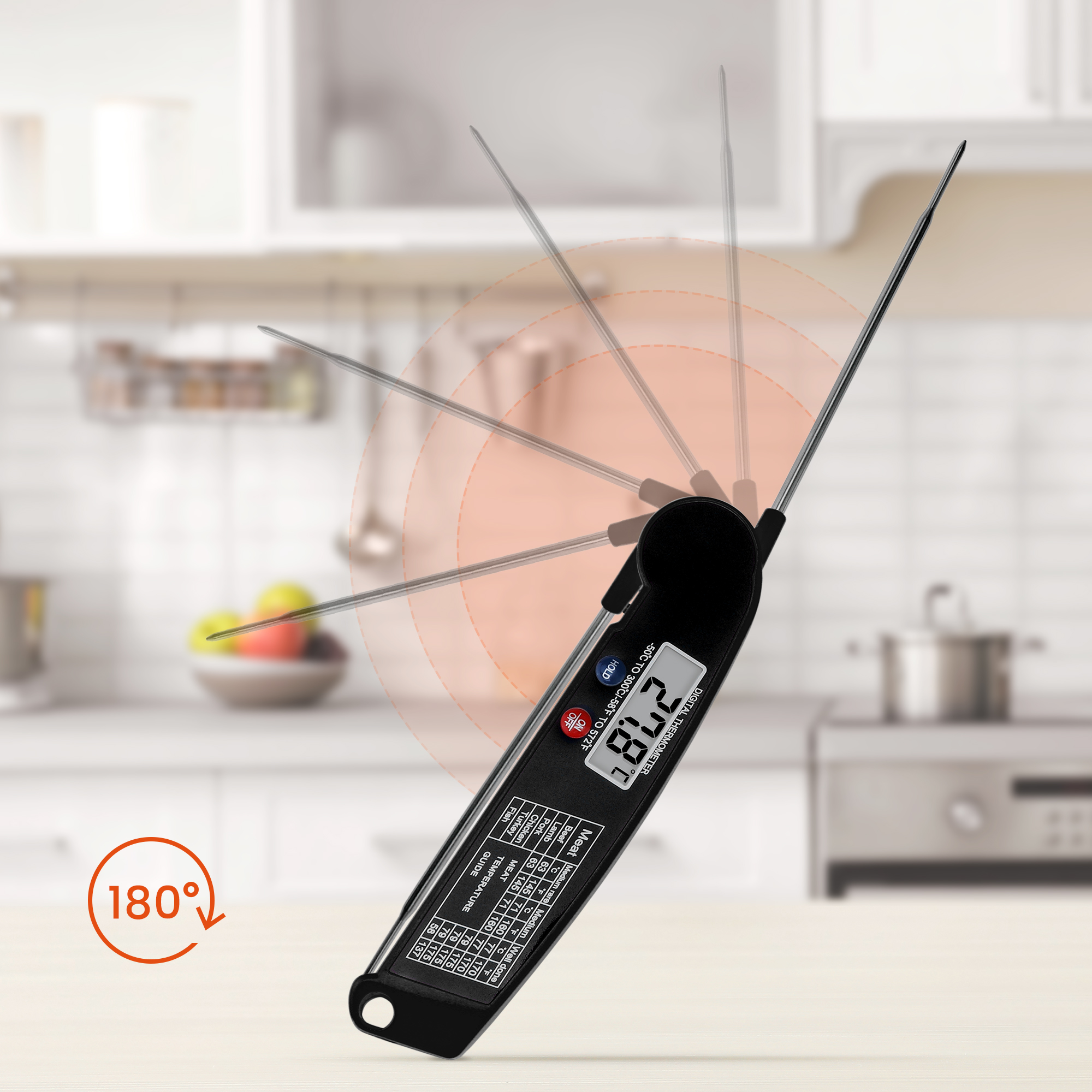 Unique Bargains Strong Plastic Digital Meat Thermometer Black 10.4x1.6x0.6 in