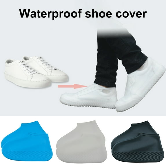 rygai 2Pcs Shoe Covers Waterproof Rainproof Non-slip Wear-resistant Reusable Sneakers Protector Elastic Silicone Outdoor Rainy Days Rain Boot Covers for Daily Use,White
