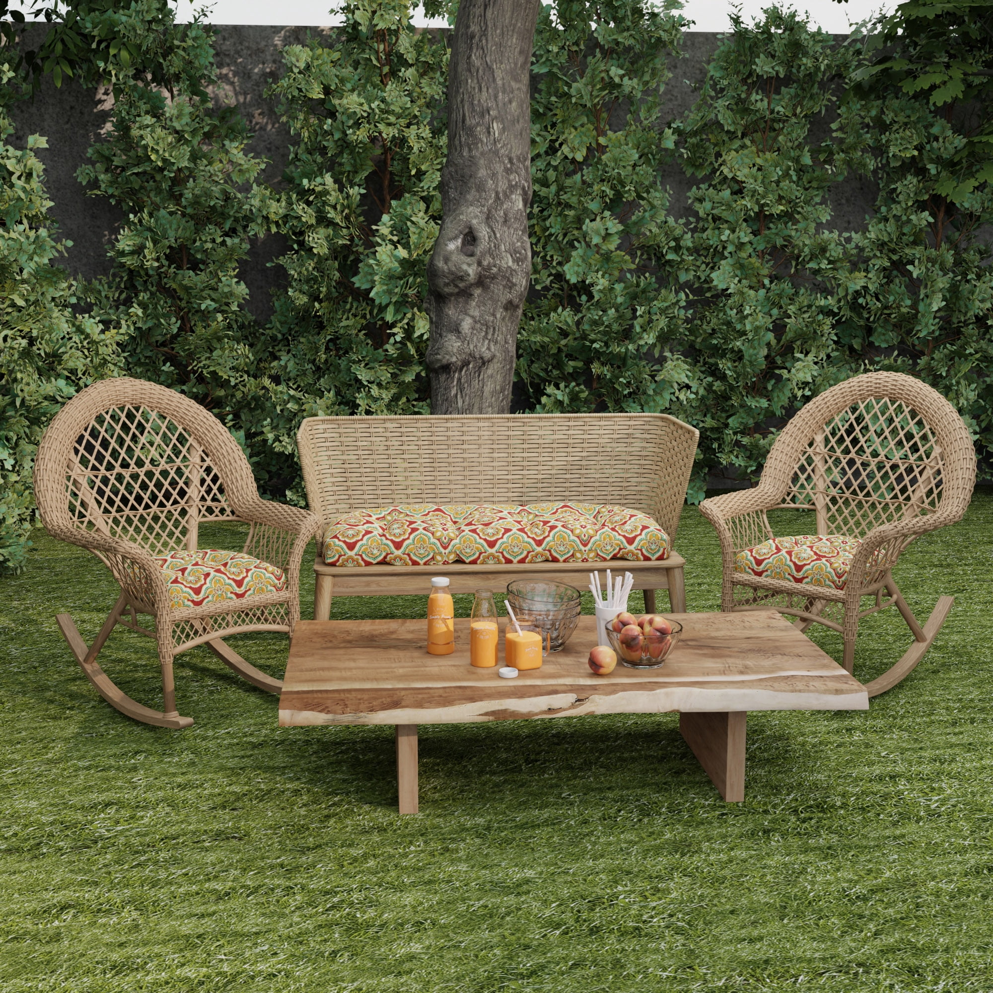 Jordan Manufacturing 44" x 18" Adonis Jewel Crimson Medallion Rectangular Tufted Contoured Outdoor Wicker Settee Bench Cushion
