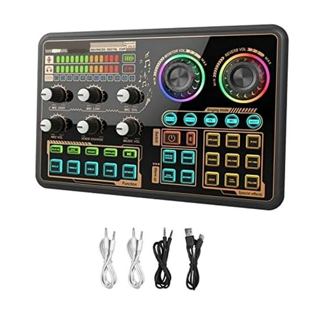 LEEYNEER Sound Effects Board Audio Interface Live Sound Board for PC Microphone Audio Mixer for Karaoke Gaming