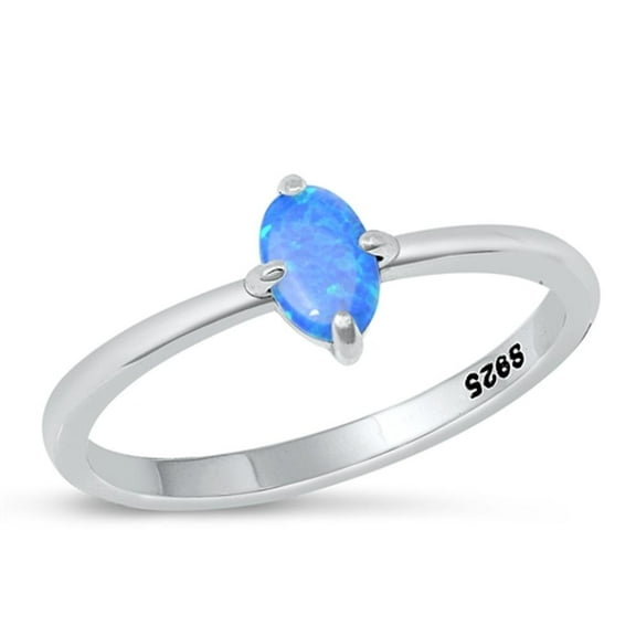 CHOOSE YOUR COLOR Oval Blue Simulated Opal Promise Ring .925 Sterling Silver Minimalist Band CZ Female Size 9