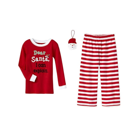 Infant & Toddler Girls Red White Striped Dear Santa 2 Pc Pajamas w/ Ornament 2T