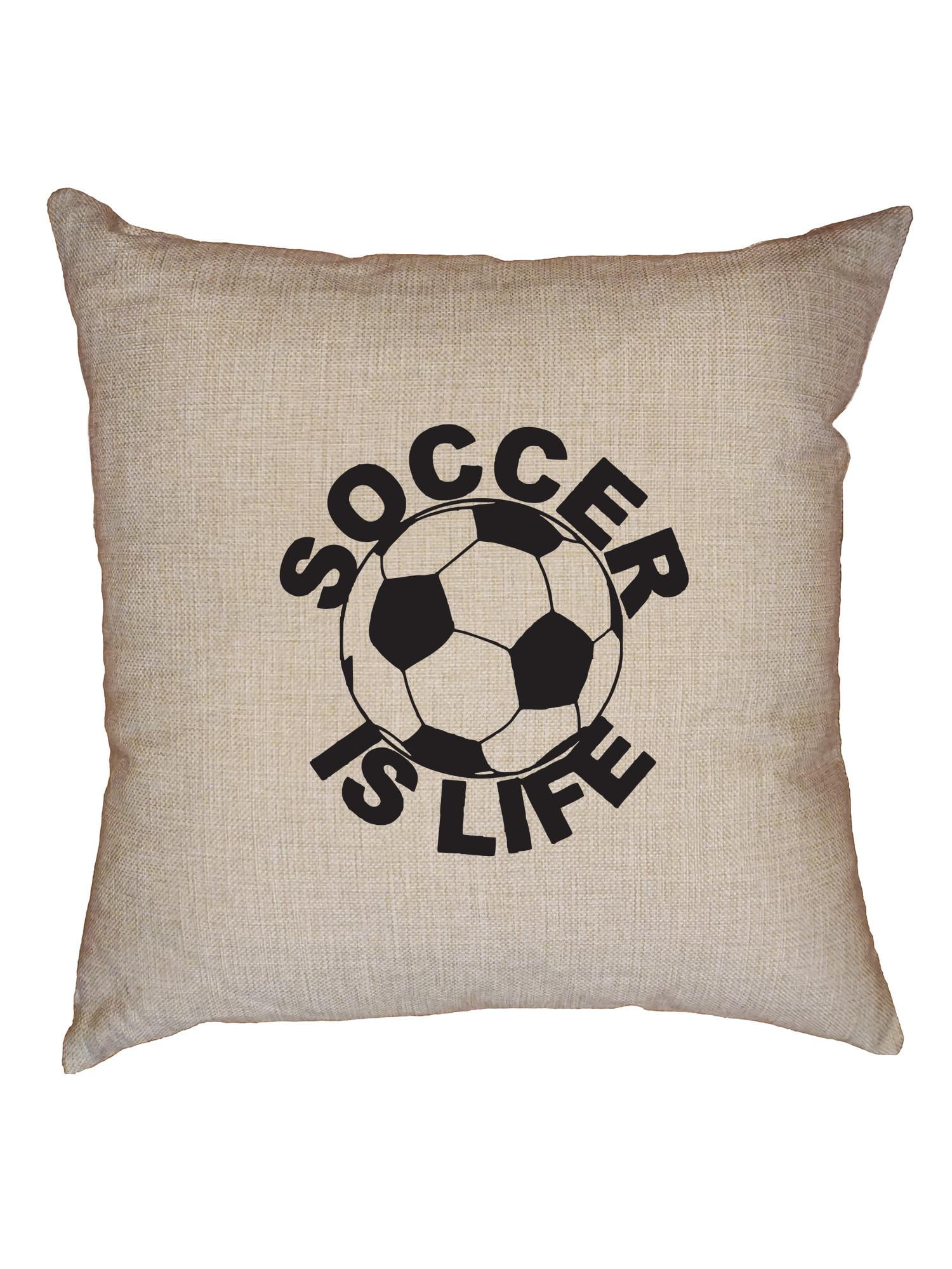 Soccer Is Life Soccer Ball Black White Trendy Decorative Linen Throw Cushion Pillow Case with