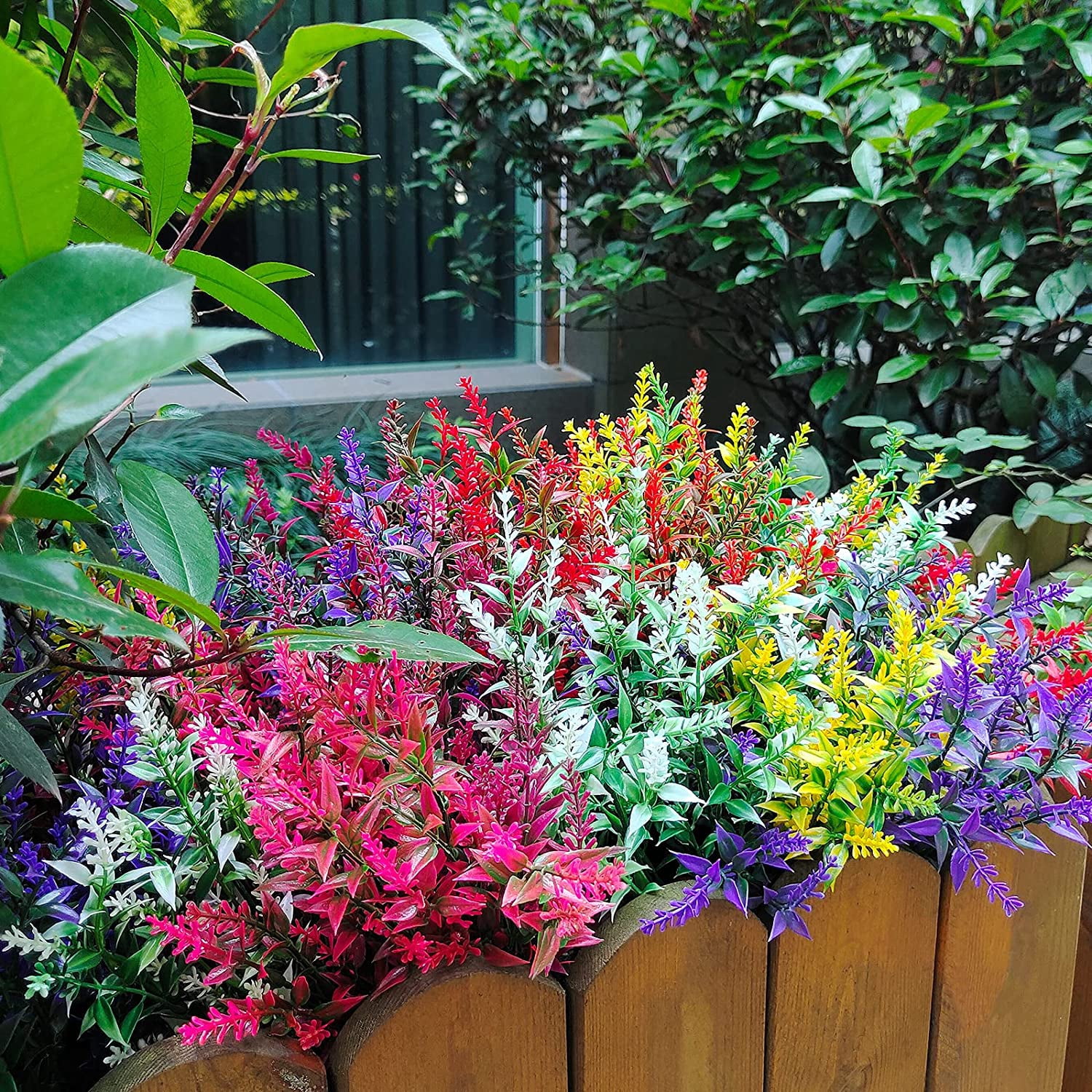 Morttic 21 Bundles Faux Plants Outdoor Fake Flowers Artificial Flowers Fake Shrubs Greenery Bushes Bouquet UV Resistant Faux Bushes Plastic for Home Garden Decor (7 Colors)