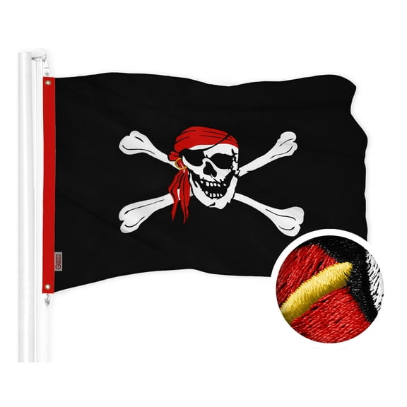 G128 Pirate Jolly Roger Red Head Scarf Flag | 1x1.5 Ft | ToughWeave Series Embroidered 300D Polyester | Novelty Flag, Embroidered Design, Indoor/Outdoor, Brass Grommets