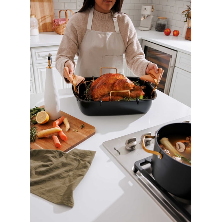 Thyme & Table 2-Piece Carbon Steel Roaster with Rack, Black photo 6