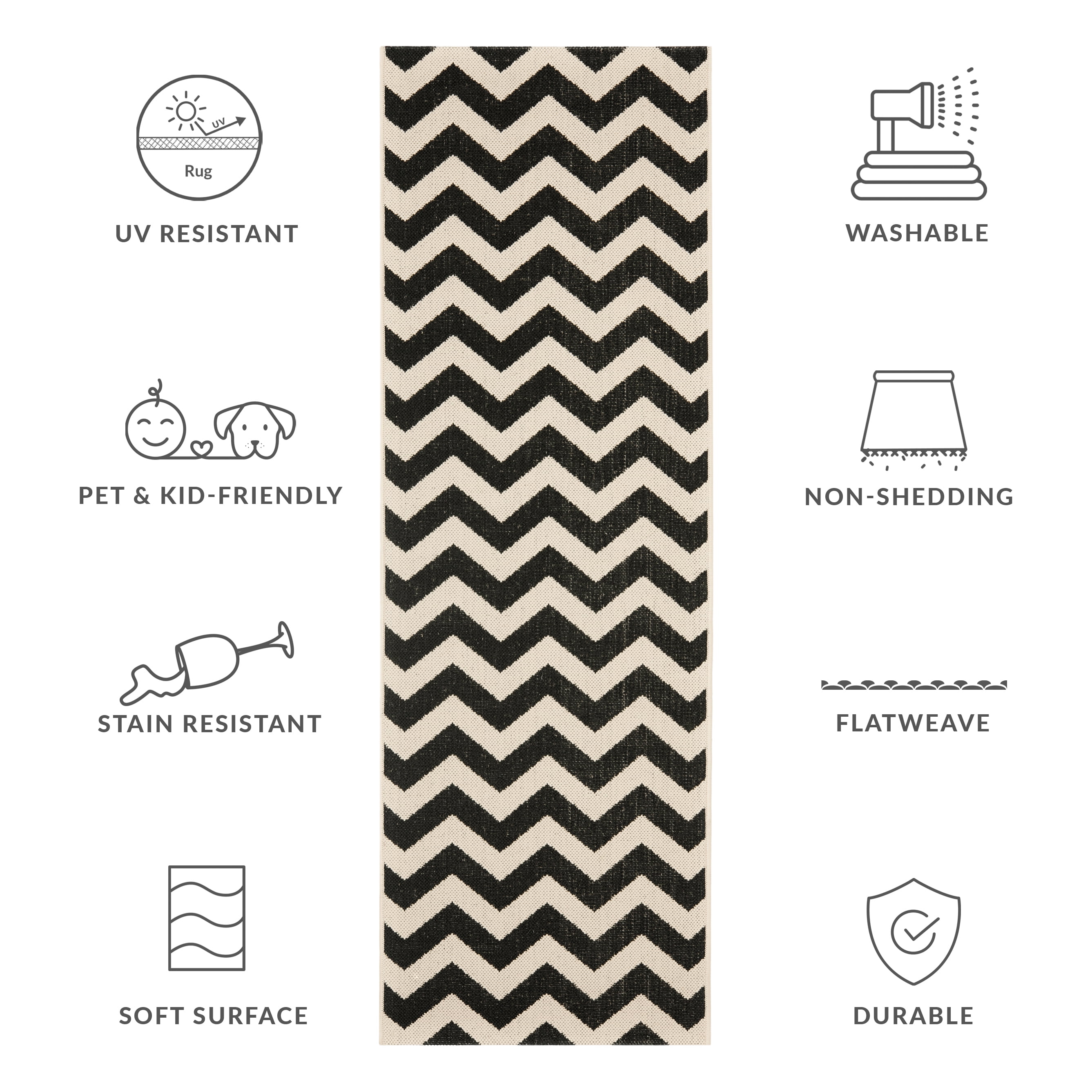 Safavieh Courtyard Bailey Chevron Indoor/Outdoor Runner Rug, Black/Beige, 2'3" x 12'