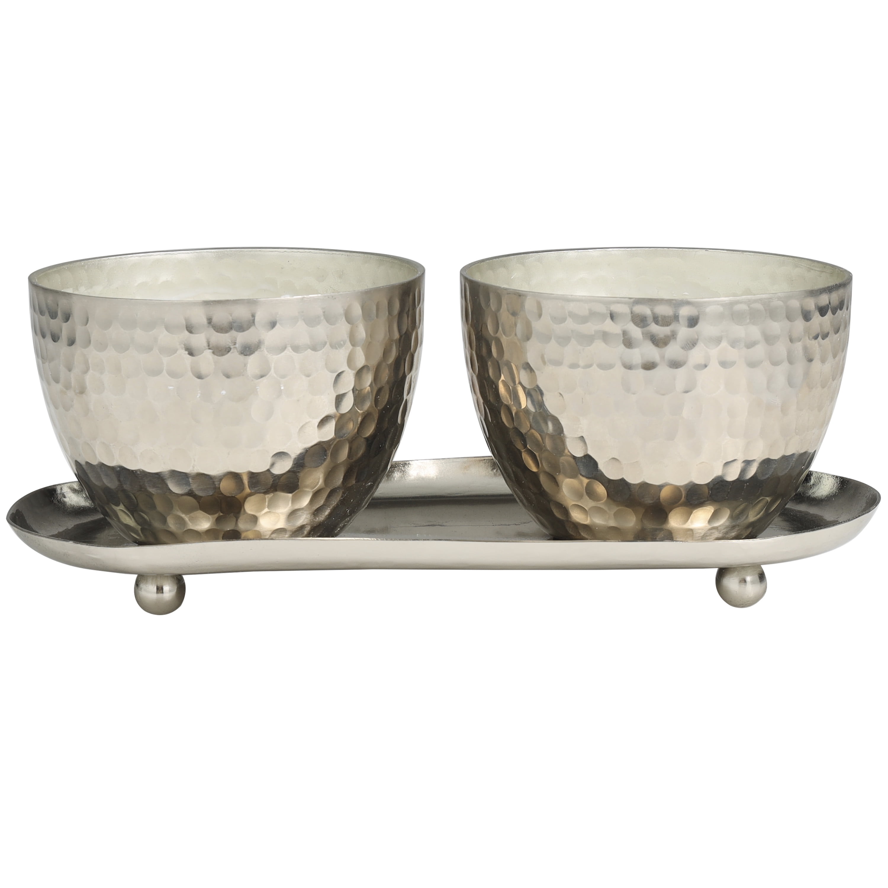 CosmoLiving by Cosmopolitan 2 Holder Silver Metal Sweet Bamboo Scented Hammered 10 oz 1 Wick Candle with White Wax, (Set of 2)