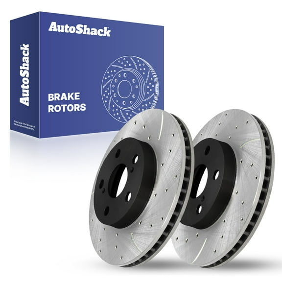 AutoShack Front Vented Drilled & Slotted E-Coated Brake Rotors 2-PC Set Replacement for 2010-2015 Toyota Prius 2011-2017 Lexus CT200h 2012-2015 Toyota Prius Plug-In ShadowGuard 10.04" (255 mm)