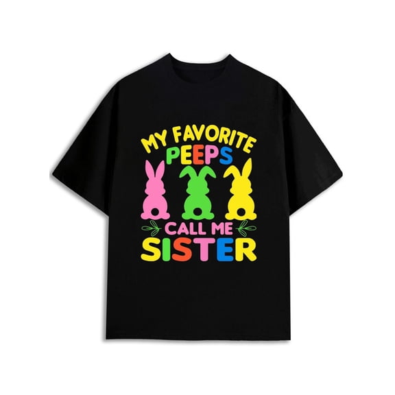 Greenink Brother Peeps Easter T-Shirt graphic t shirts Men graphic high quality elegant black Wearable year-round Hip-hop street-style Breathable fabric, round neck, short sleeves Casual